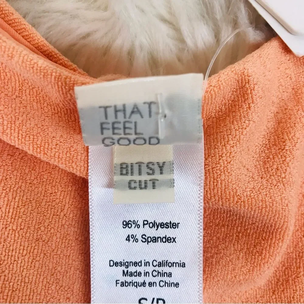 L*SPACE Dax Terry Bikini Top Cabana Bitsy Cut Cheeky Bottom Peach Size Small New